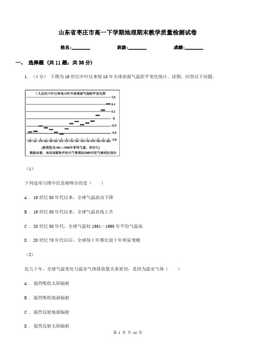 山东省枣庄市高一下学期地理期末教学质量检测试卷