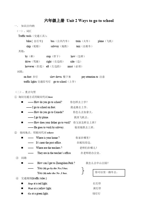 新PEP小学英语六年级上册-Unit-2-Ways-to-go-to-school