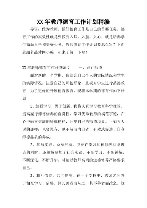 XX年教师德育工作计划精编