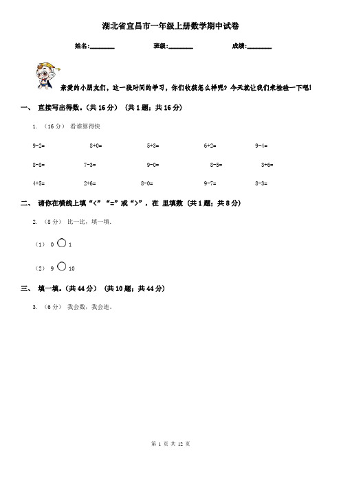 湖北省宜昌市一年级上册数学期中试卷