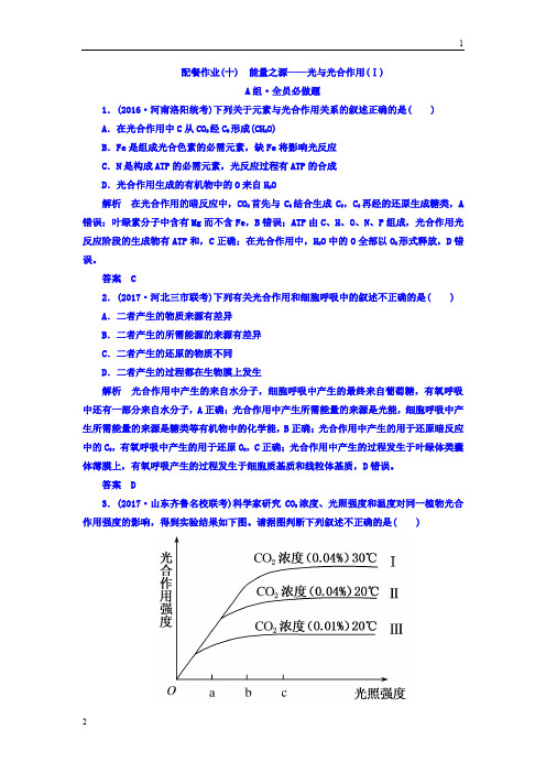 全国通用版2018版高考生物大一轮复习配餐作业10 Word版含答案