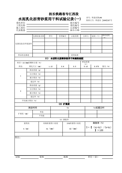 铁路试录190水泥乳化沥青砂浆用干料试验记录(一)