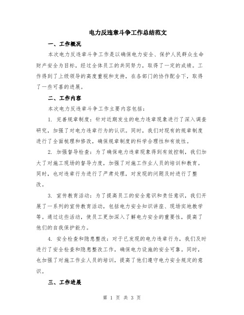 电力反违章斗争工作总结范文