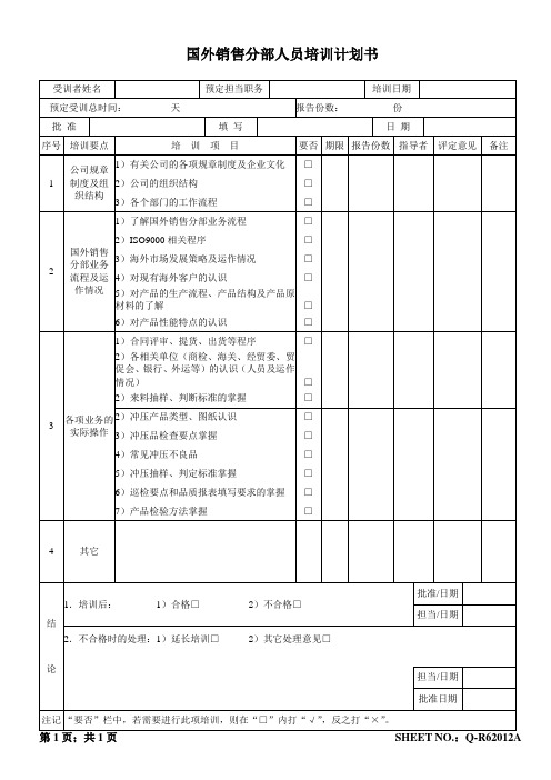 国外销售分部人员培训计划书