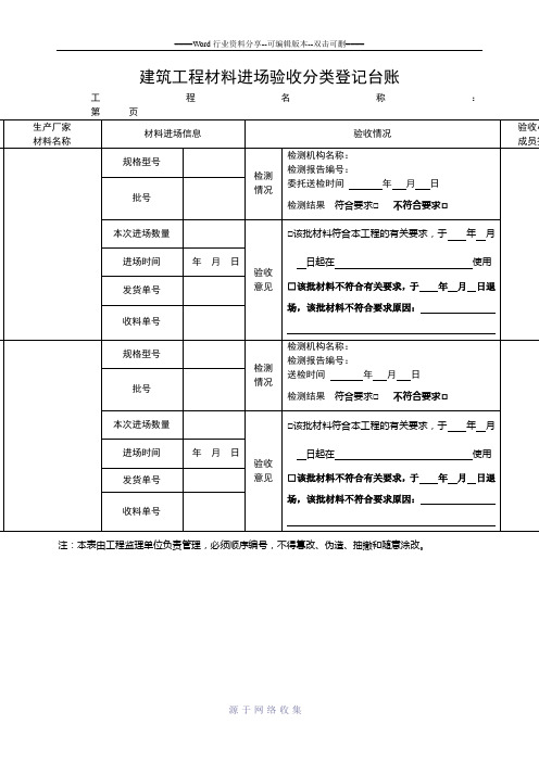 建筑工程材料进场验收分类登记台账