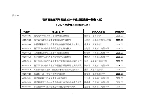 苍南县教育科学规划2009年应结题课题一览表(三)