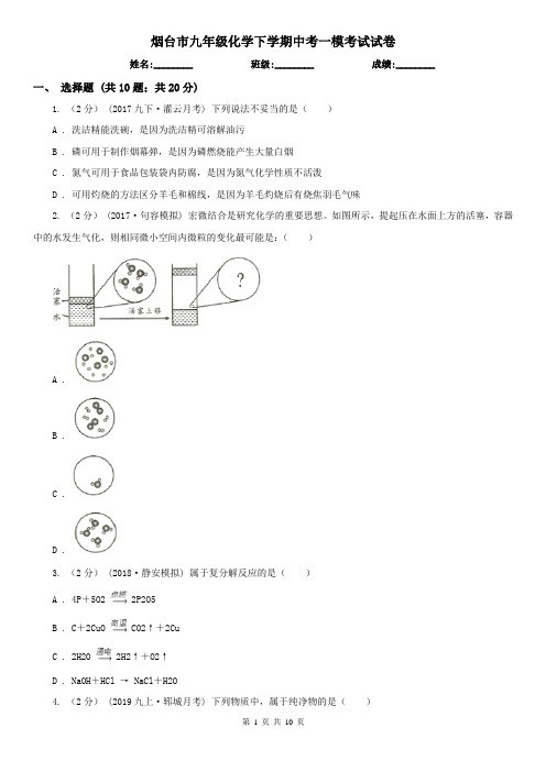 烟台市九年级化学下学期中考一模考试试卷