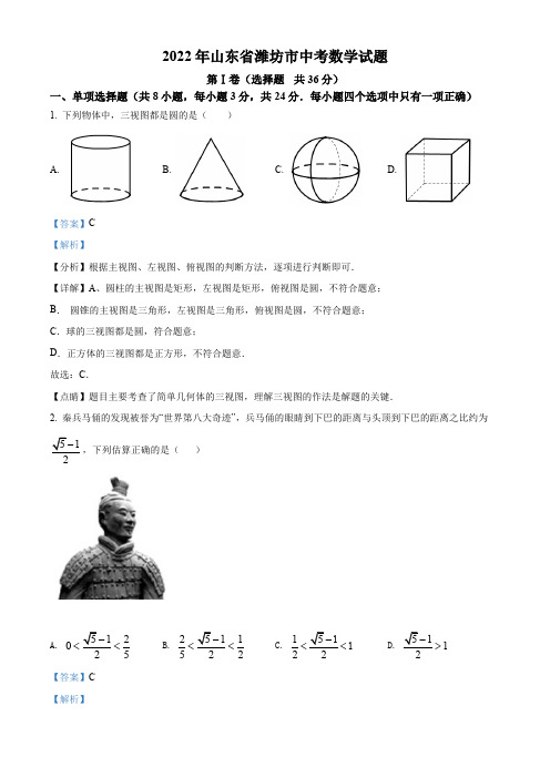 2022年山东省潍坊市中考数学真题(解析版)