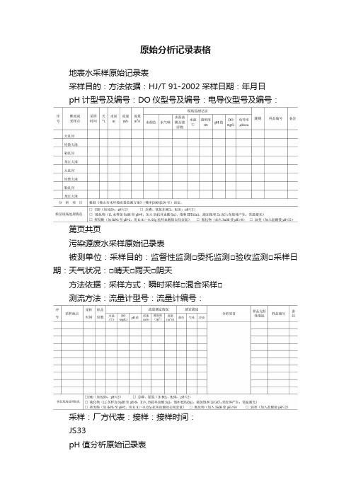 原始分析记录表格