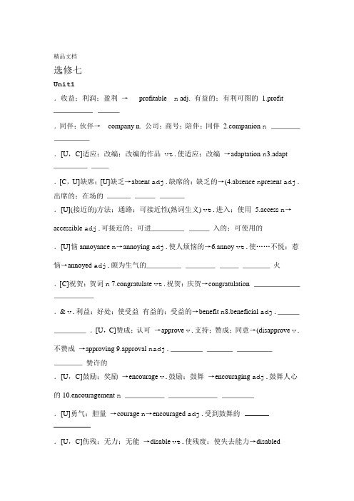 人教版高中英语选修7重点词词性转换讲解学习