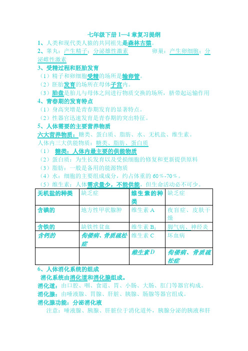 七年级下册1—4章复习提纲