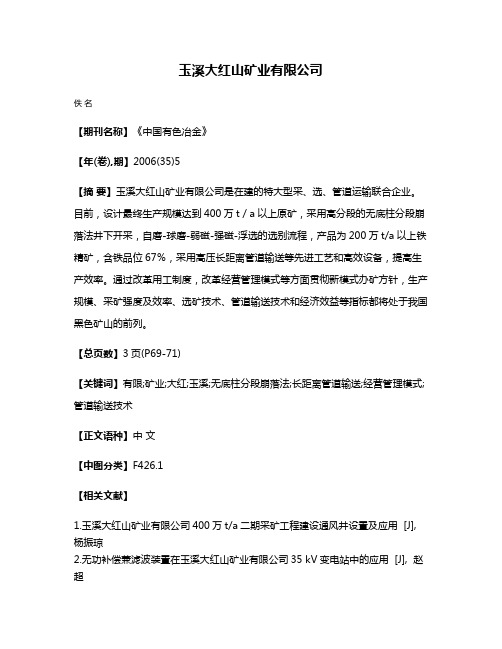 玉溪大红山矿业有限公司