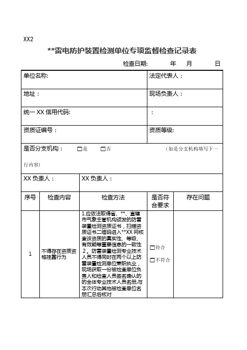 广东省雷电防护装置检测单位专项监督检查记录表