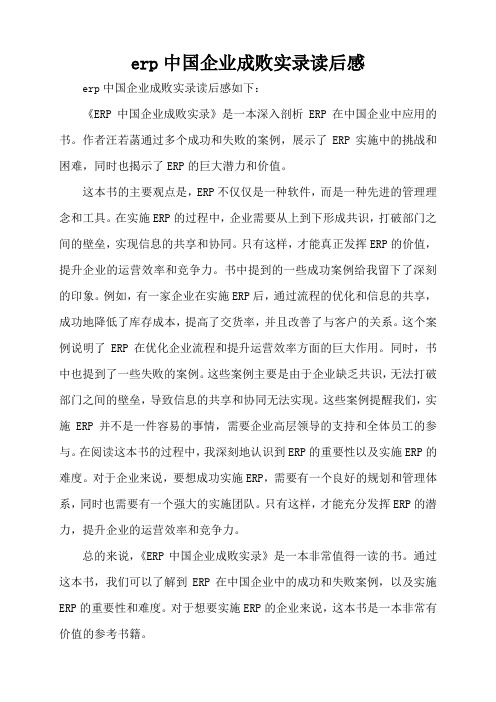 erp中国企业成败实录读后感