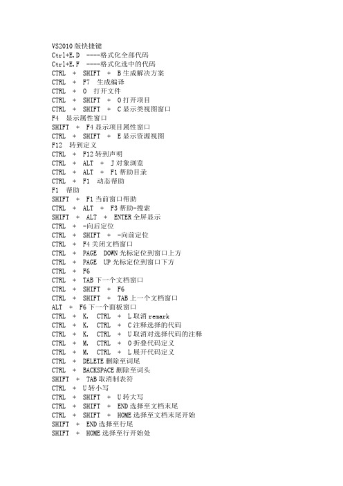 VS2010快捷大全(附带VS2005隐藏快捷键)