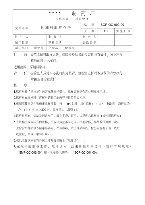 GMP认证全套文件资料001-原辅料取样办法