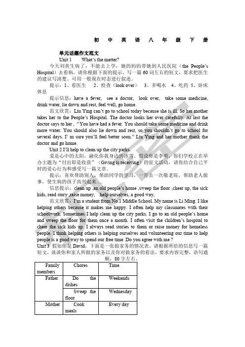 人教版新目标八年级下册英语各单元话题作文