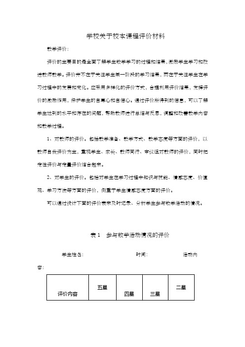 学校关于校本课程评价材料