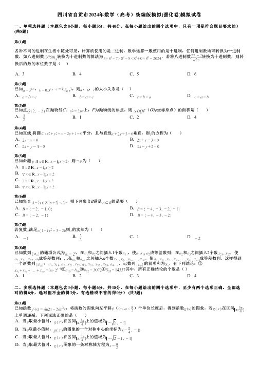 四川省自贡市2024年数学(高考)统编版模拟(强化卷)模拟试卷