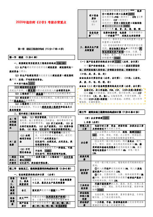 2020年一级造价师《计价》考前必背知识点(推荐)