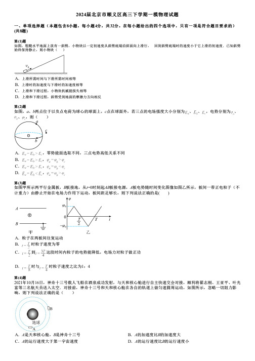 2024届北京市顺义区高三下学期一模物理试题