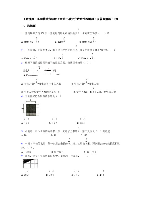 (易错题)小学数学六年级上册第一单元分数乘法检测题(有答案解析)(2)