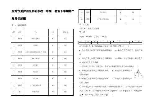 高一物理下学期第7周周训练题高一全册物理试题