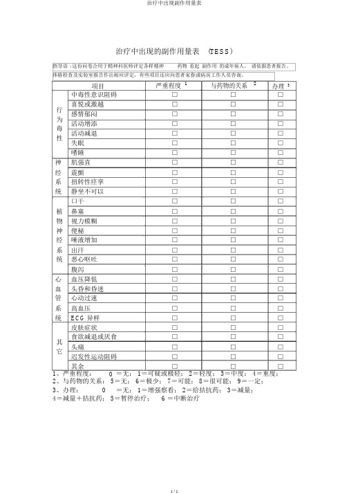 治疗中出现副作用量表