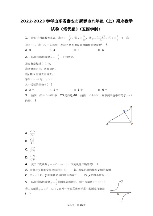 2022-2023学年山东省新泰市九年级(上)期末数学试卷(培优题)(五四学制)+答案解析(附后)