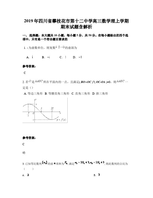 2019年四川省攀枝花市第十二中学高三数学理上学期期末试题含解析