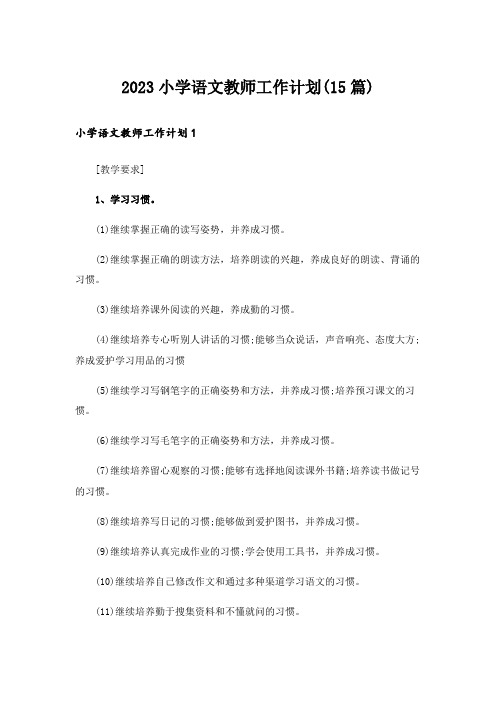 2023小学语文教师工作计划(15篇)