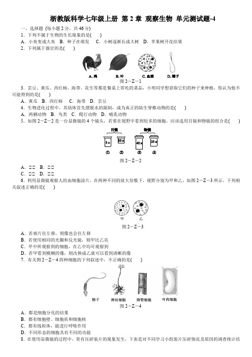 浙教版科学七年级上册 第2章 观察生物 单元测试题-4