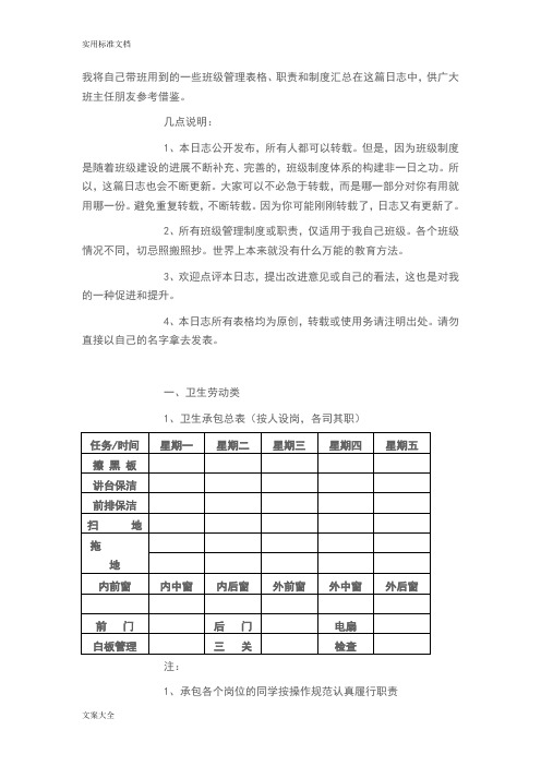 常用班级管理系统表格