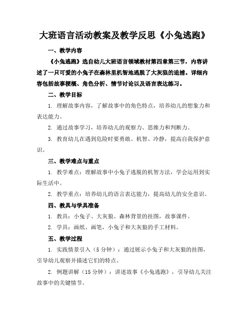 大班语言活动教案及教学反思《小兔逃跑》