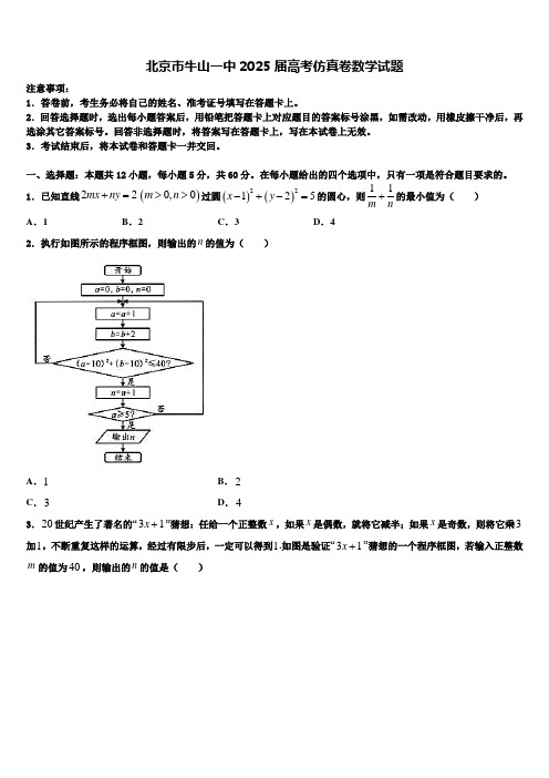 北京市牛山一中2025届高考仿真卷数学试题含解析