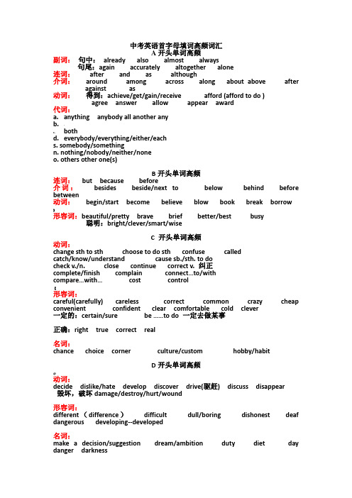 中考英语首字母填词高频词汇