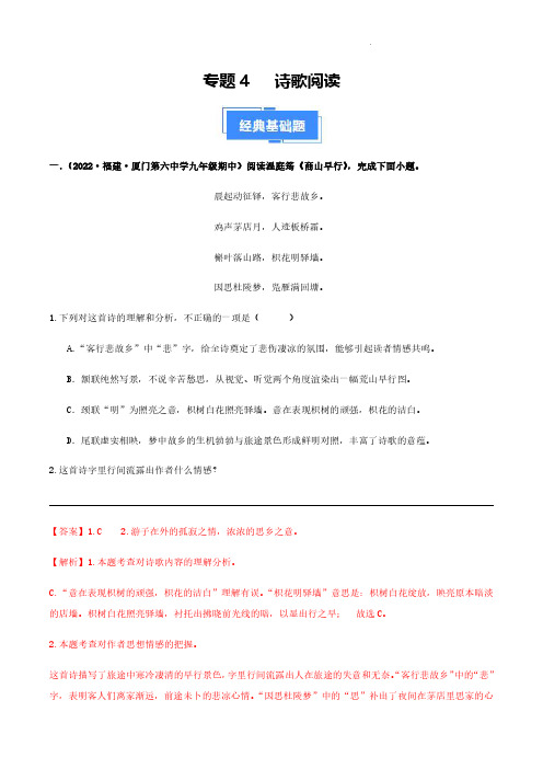 专题04 诗歌阅读(解析版)-备战2023-2024学年九年级语文上学期期中真题分类汇编(福建专用)