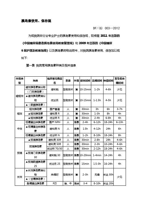 胰岛素保存、使用规范标准