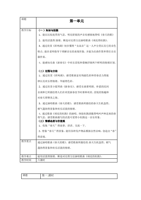 三年级下册音乐教案-第一单元沪教版