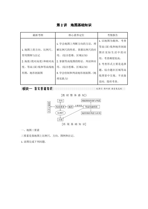 2021版高考地理一轮复习第一章地球和地图第2讲第1课时地图三要素、等高线地形图及地形剖面图判读讲练含解析