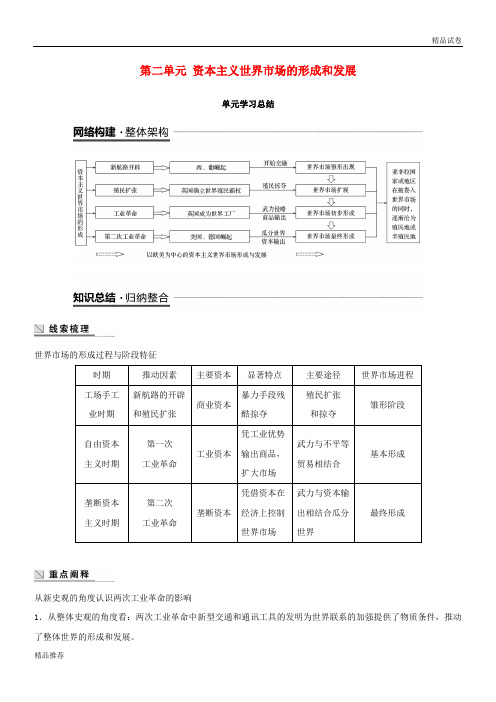 2019学年度高中历史 第二单元 资本主义世界市场的形成和发展单元学习总结学案 新人教版必修2