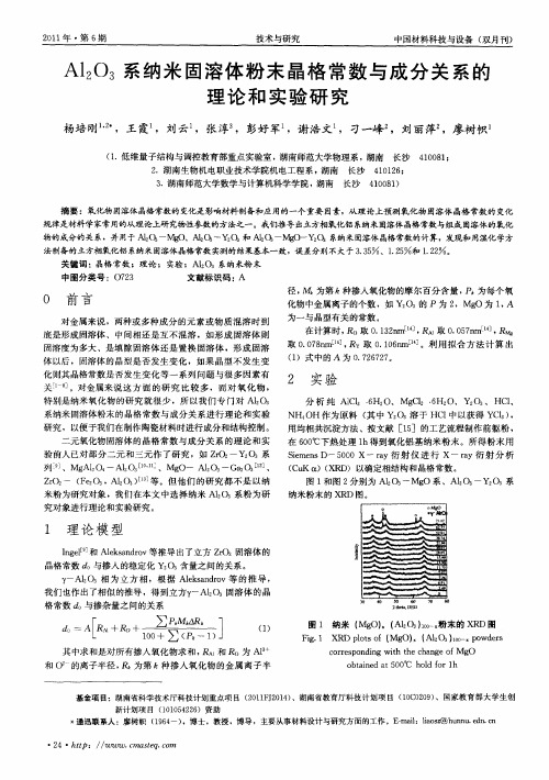 Al2O3系纳米固溶体粉末晶格常数与成分关系的理论和实验研究