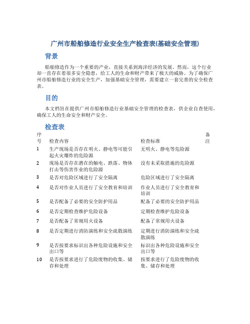 广州市船舶修造行业安全生产检查表(基础安全管理)