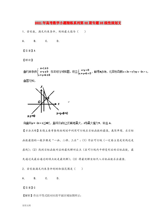 2021-2022年高考数学小题精练系列第02期专题05线性规划文