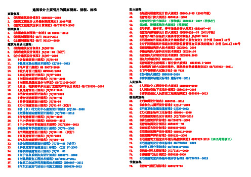 建筑设计主要引用的国家及行业规范、规程、标准