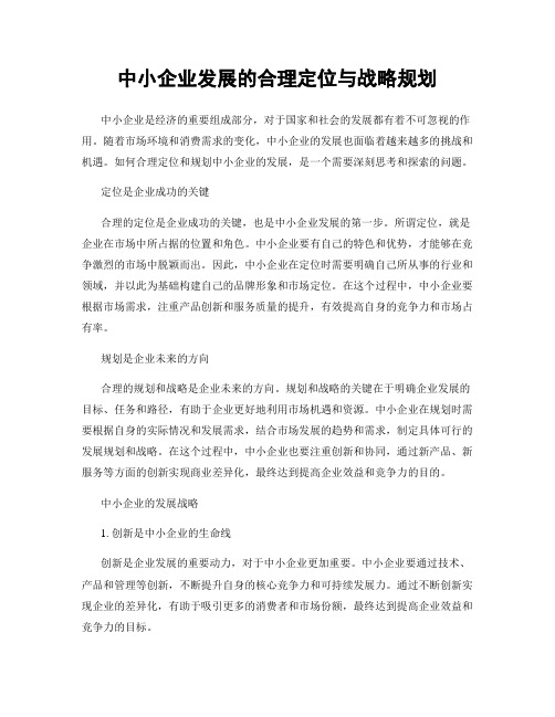 中小企业发展的合理定位与战略规划