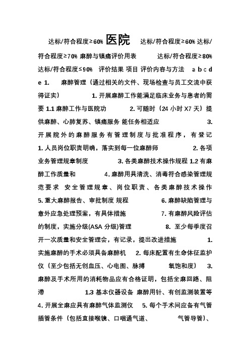 麻醉与镇痛评价用表