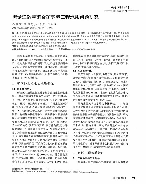 黑龙江砂宝斯金矿环境工程地质问题研究