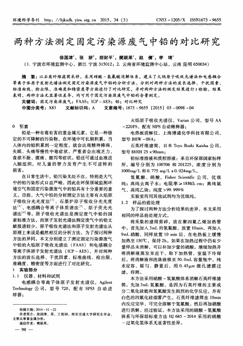 两种方法测定固定污染源废气中铅的对比研究