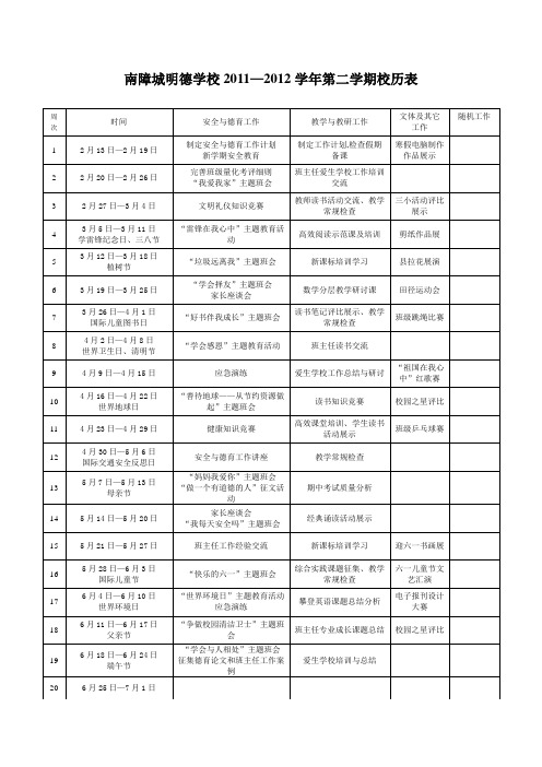 2011-2012学年第二学期校历表(新)(纵)